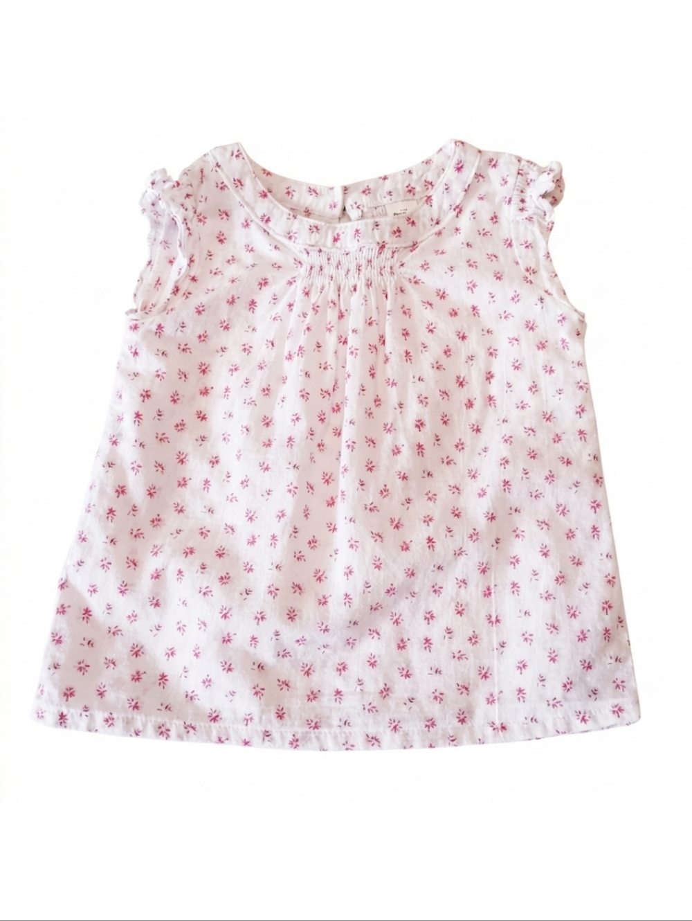 Oshkosh Floral Ruffled Smocked Pleated Top Toddler Girls 2T White Pink